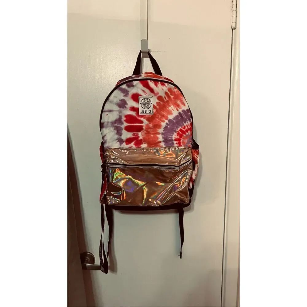 JUSTICE LARGE PINK AND PURPLE TIE DYE BACKPACK